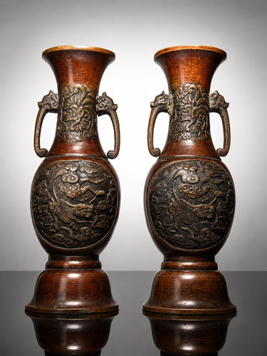 China bronzevasen paar - bronzevasen, qing